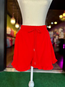 Red Ruffle Trim Shorts