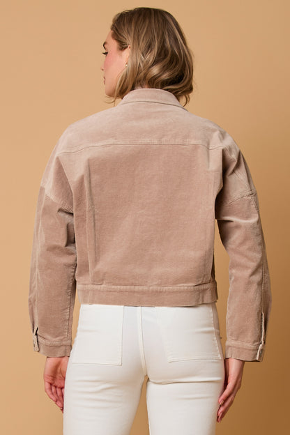 Bow-Tacked Taupe Corduroy Jacket