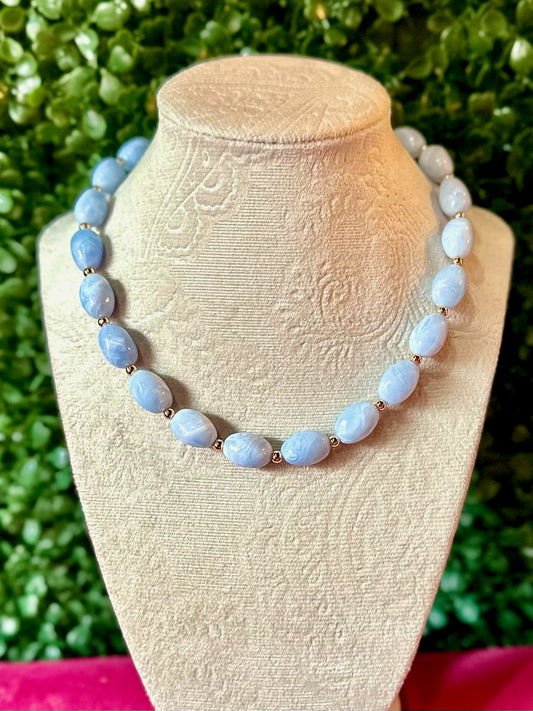 Light Blue Marbled Stone Beaded Necklace