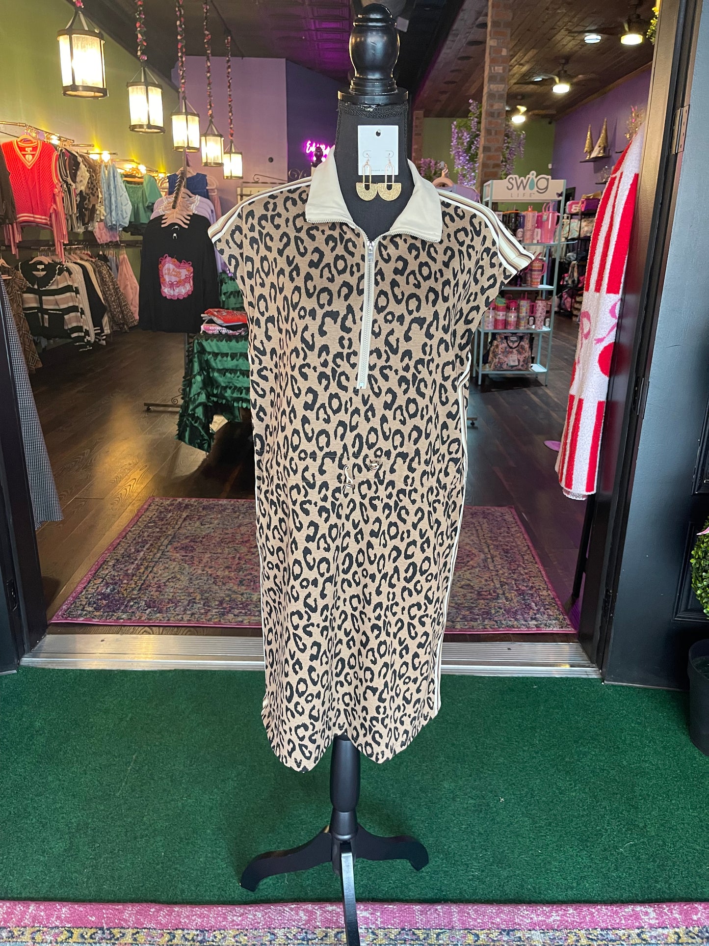 Leopard Print Half-Zip Mini Dress