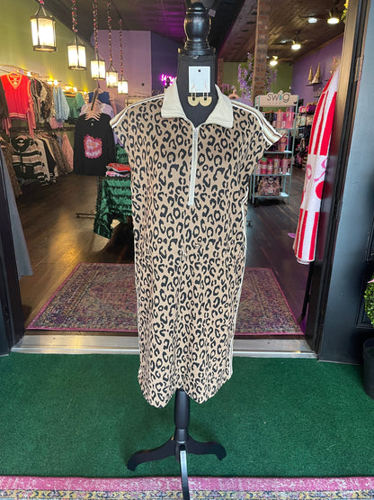 Leopard Print Half-Zip Mini Dress