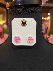 Pink mama stud earrings