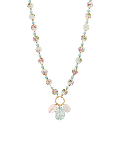 Floral Ceramic Beaded Charm Necklace