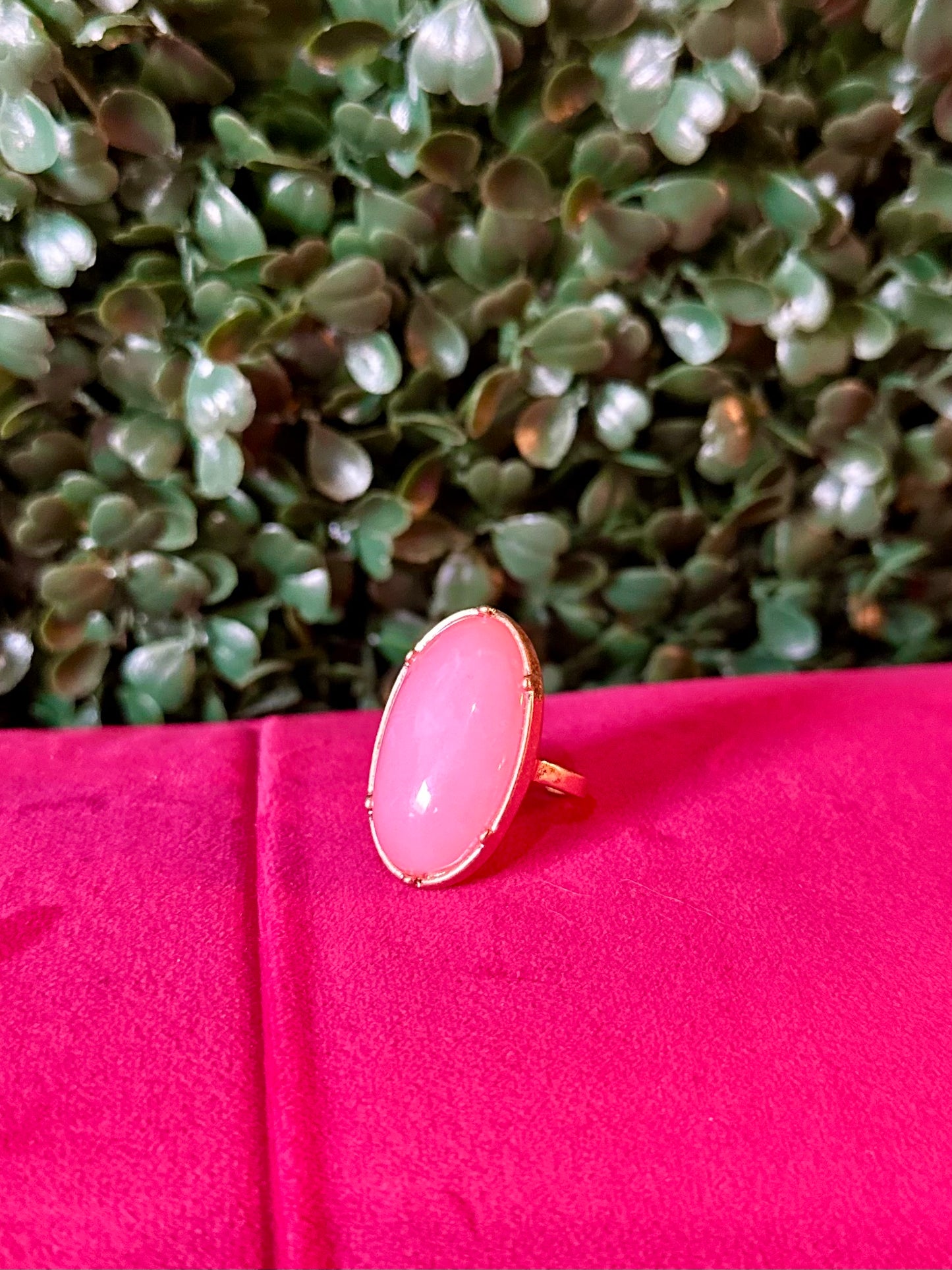 Pink & Gold Trim Oval Stone Ring