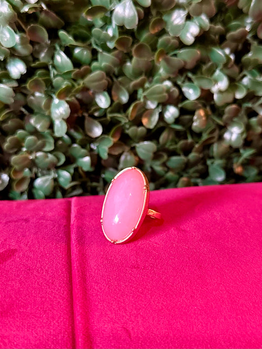 Pink & Gold Trim Oval Stone Ring