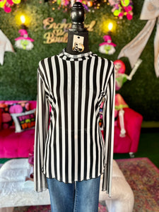 Black & White Striped Mesh Top
