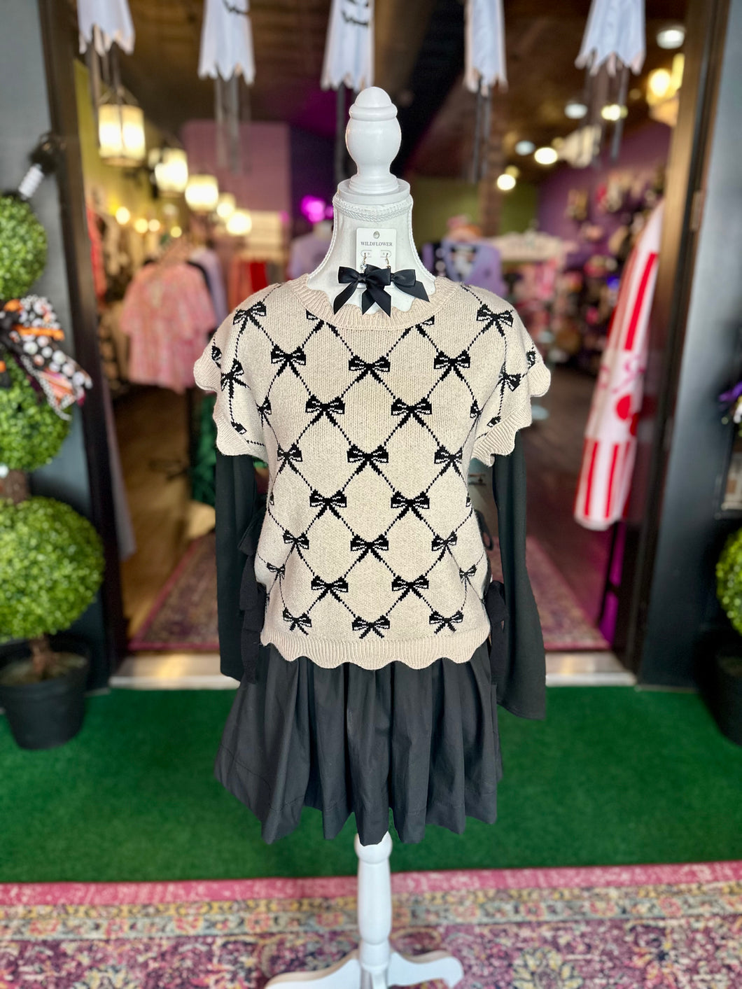 Khaki Bow Patterned Sweater