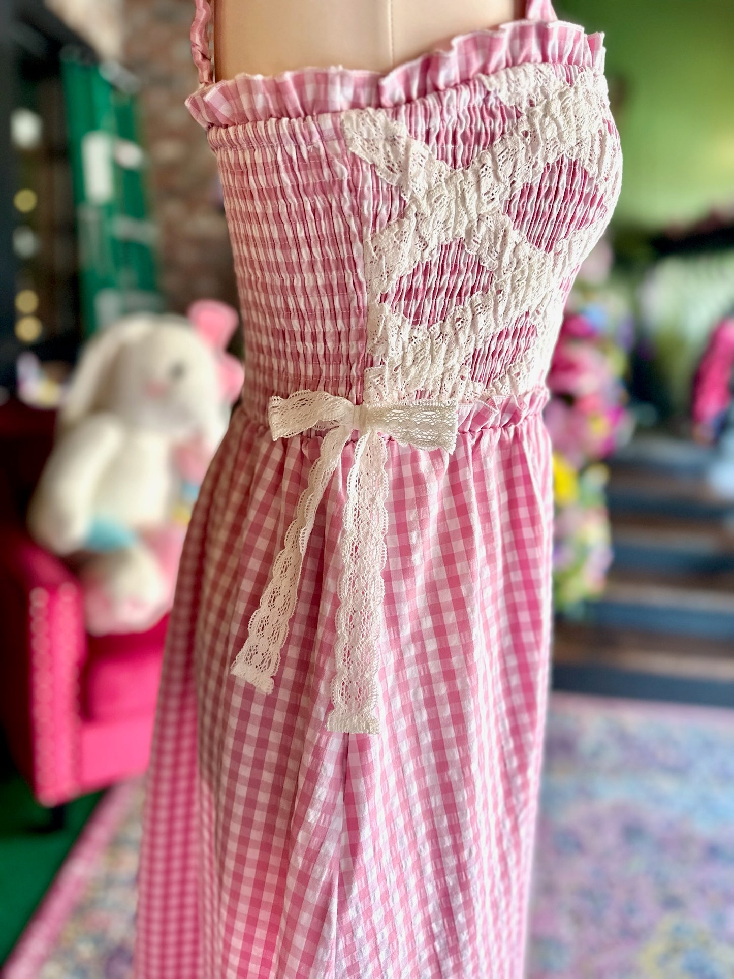 Pink Picnic Lace Midi Dress