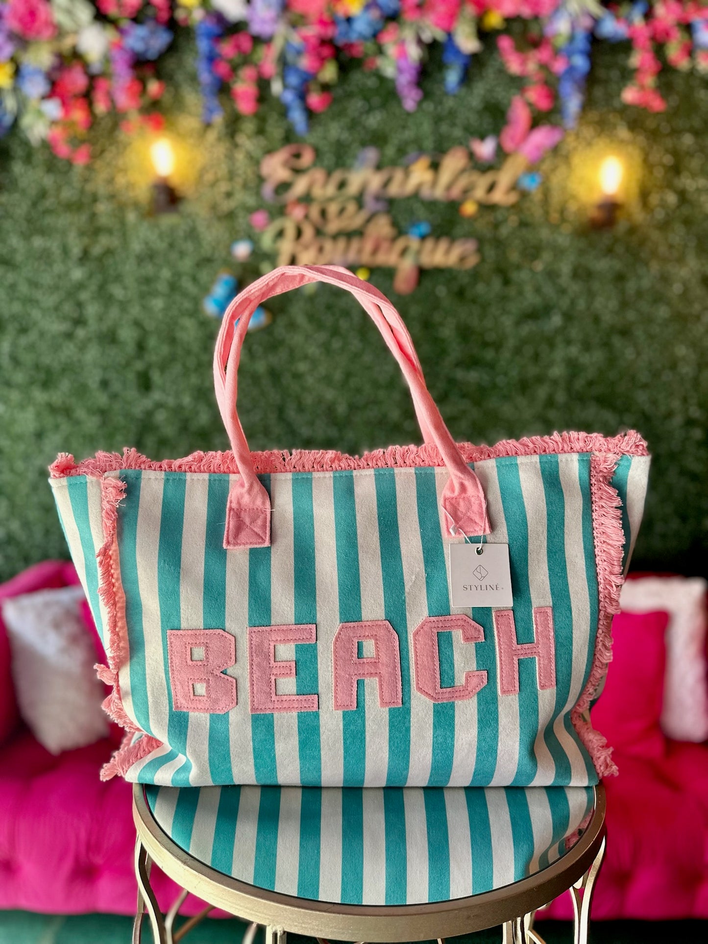 Teal Striped “Beach” Tote