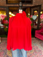 Load image into Gallery viewer, Red Raglan Bubble Sleeve Blouse
