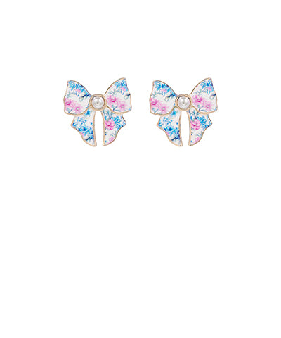 Pink & Blue Floral Bow Studs
