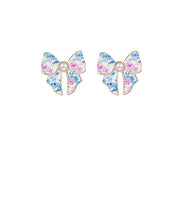 Load image into Gallery viewer, Pink &amp; Blue Floral Bow Studs
