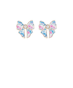 Pink & Blue Floral Bow Studs