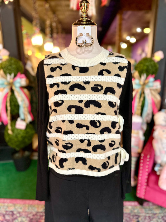 Leopard & Color Block Stripe Sweater Vest