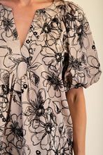 Load image into Gallery viewer, Taupe V-Neck Floral Stitched Blouse
