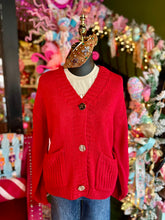Load image into Gallery viewer, Red Chunky Knit Button-Up Cardigan
