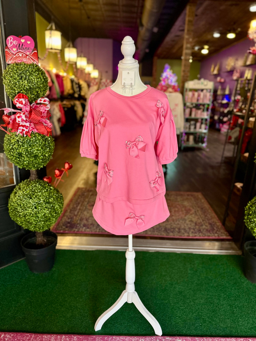 Bubble Gum Bow Embellished French Terry Set