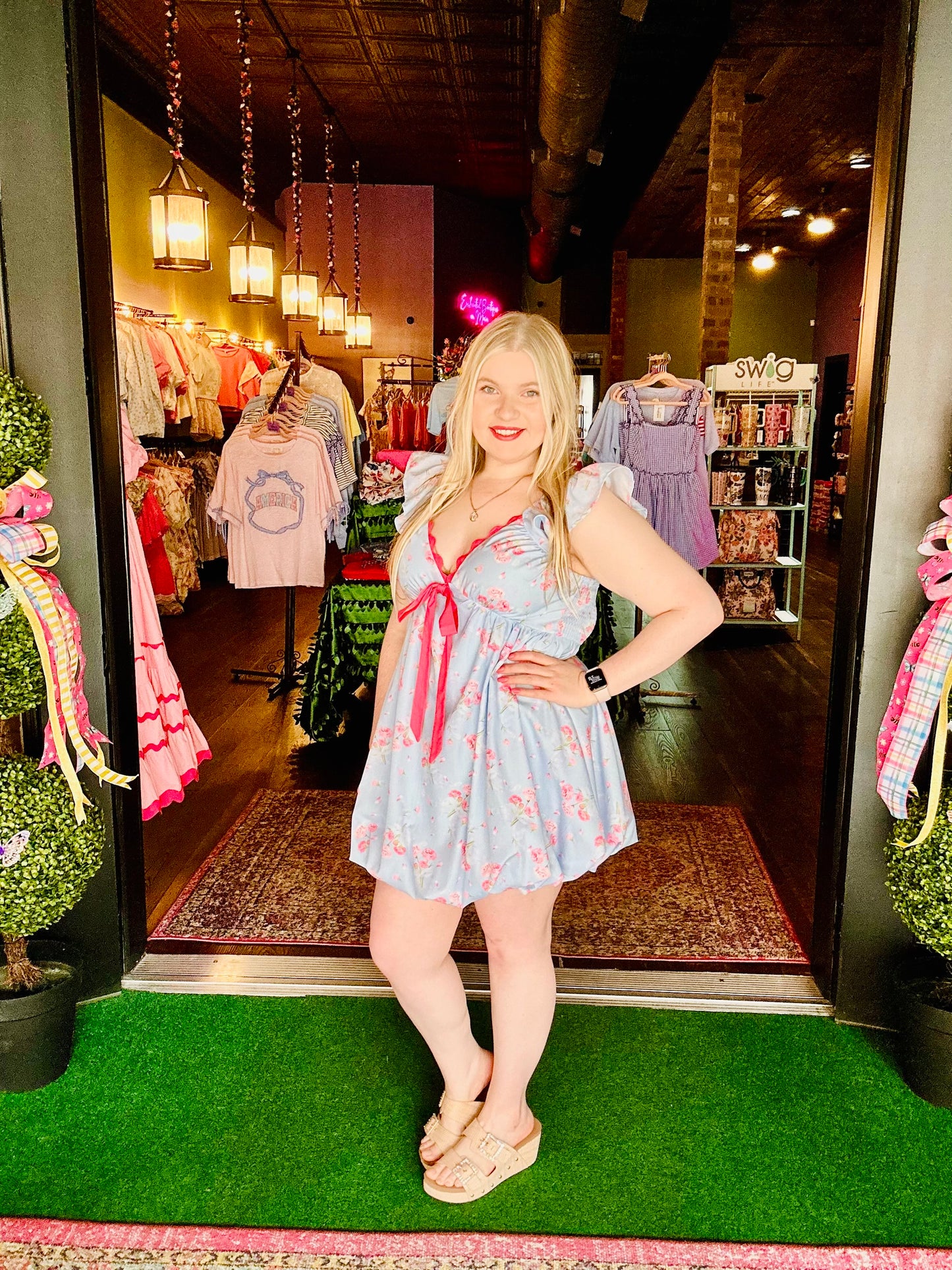 Floral Bubble Hem Babydoll Mini dress