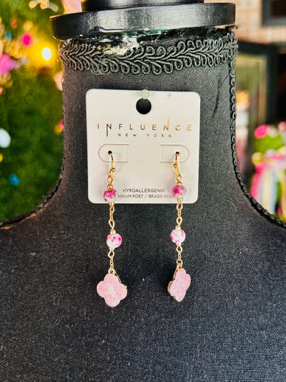 Pink Floral Porcelain Bead Drop Earrings