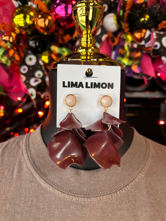 Burgundy Petal Drop Earrings