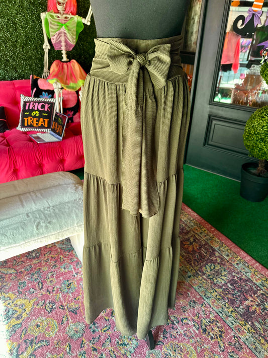 Olive Front-Tie Pants