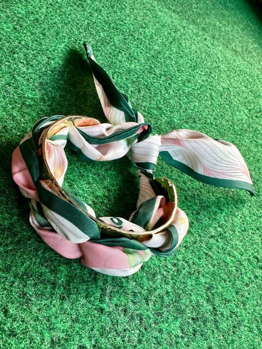 Tropical Leaf Print Scarf & Metal Bracelet