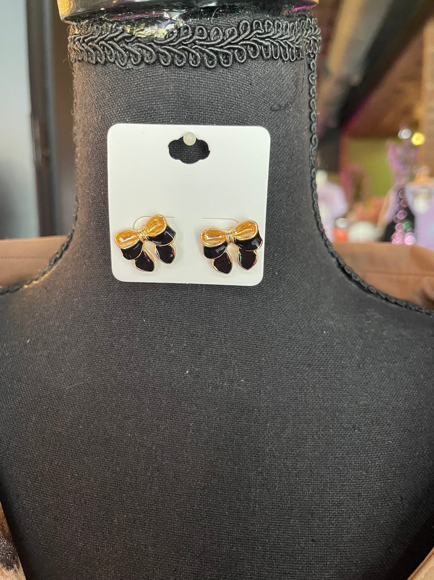 Black & Gold Ribbon Studs