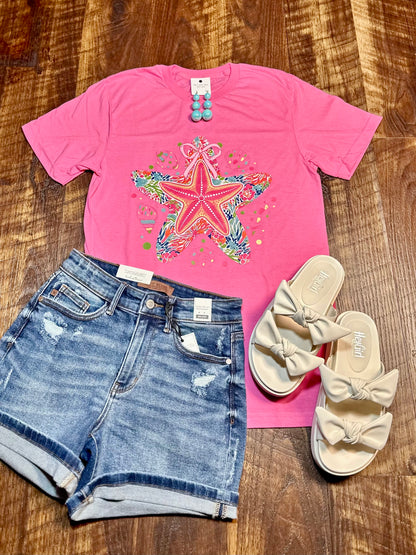 Preppy Retro Floral Starfish tee
