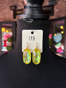 Yellow Crystal Hexagon Earrings