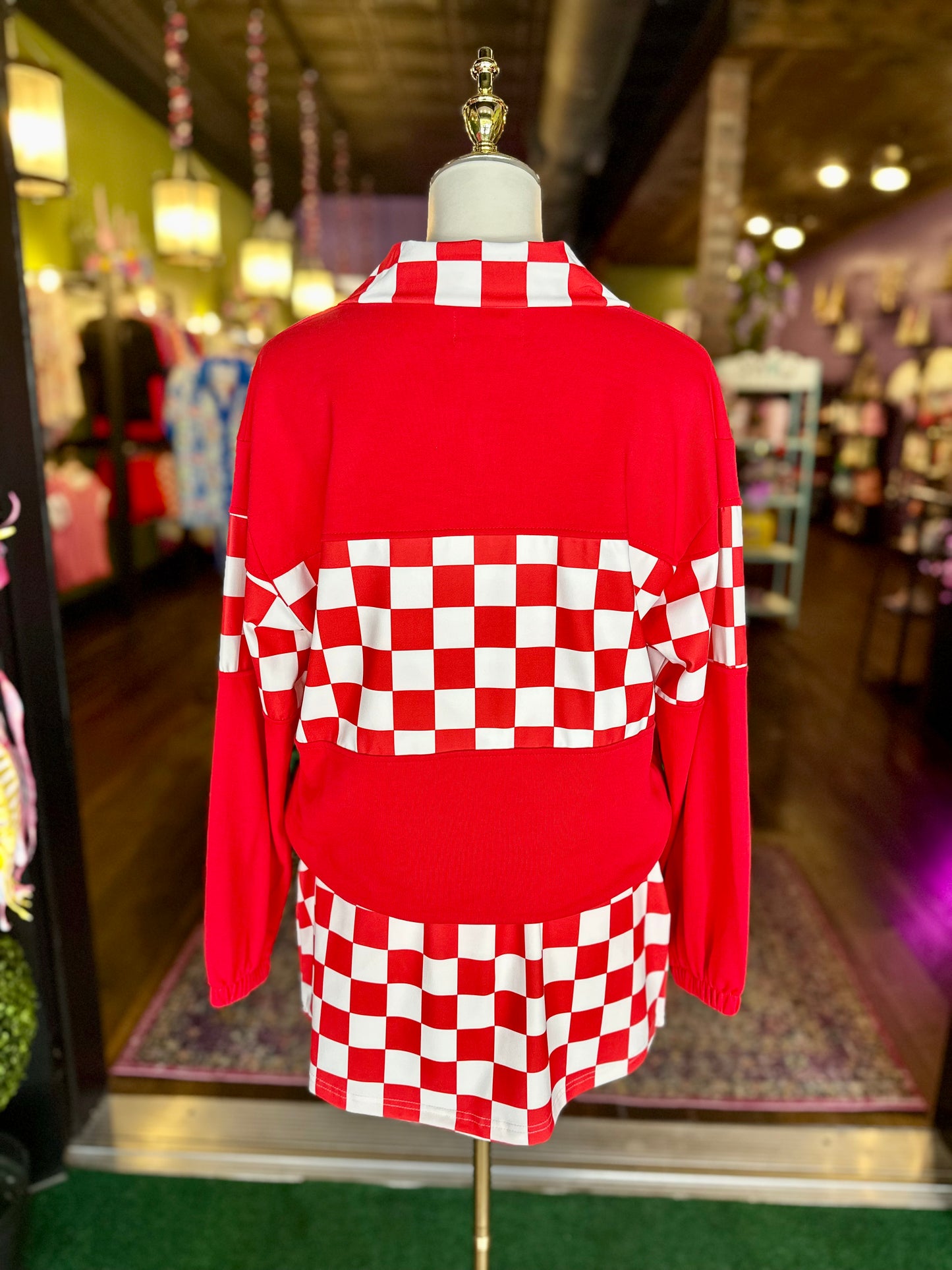 End Zone! Red Checkered Pullover