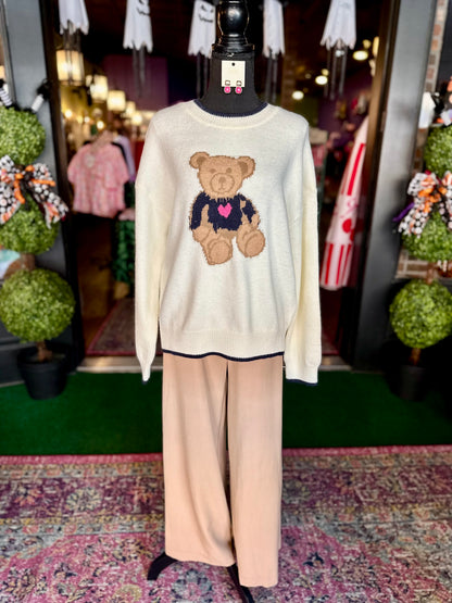 Cream & Navy Teddy Bear Sweater