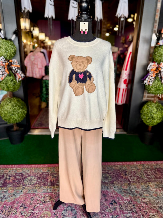 Cream & Navy Teddy Bear Sweater