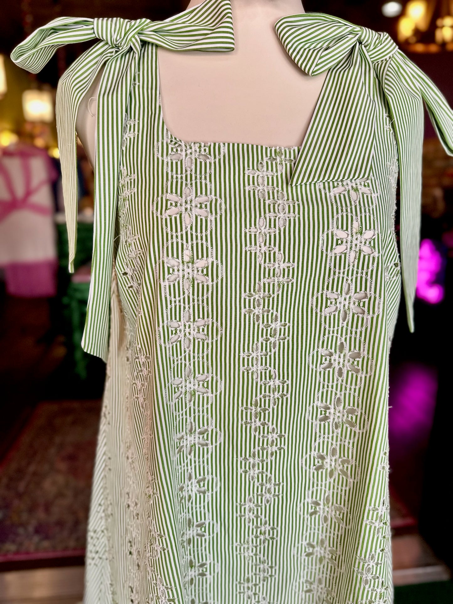 Kiwi Striped Eyelet Mini Dress