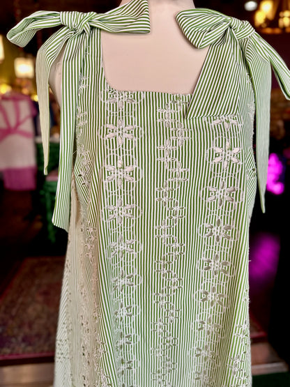 Kiwi Striped Eyelet Mini Dress