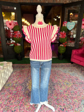 Load image into Gallery viewer, Pink &amp; White Striped Short Sleeve Knit Sweater
