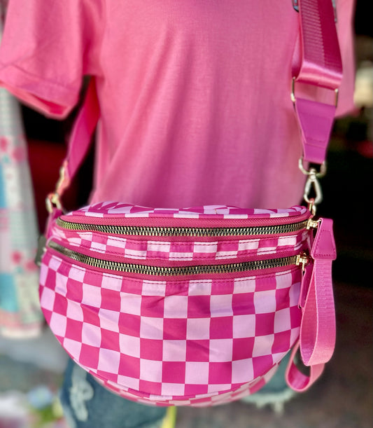 Hot Pink Checkered Sling / Crossbody Bag