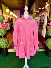 Load image into Gallery viewer, Pink Corduroy Shirt Dress With Bows
