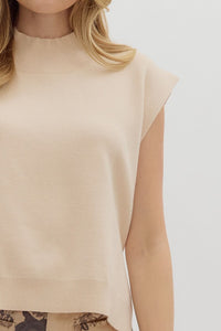Oatmeal hi-lo Sleeveless Sweater