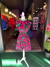 Load image into Gallery viewer, Black &amp; Pink Floral Print Ruffled shoulder Dress
