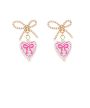 Load image into Gallery viewer, Rhinestone &amp; Painted Ceramic Bow Heart Earrings

