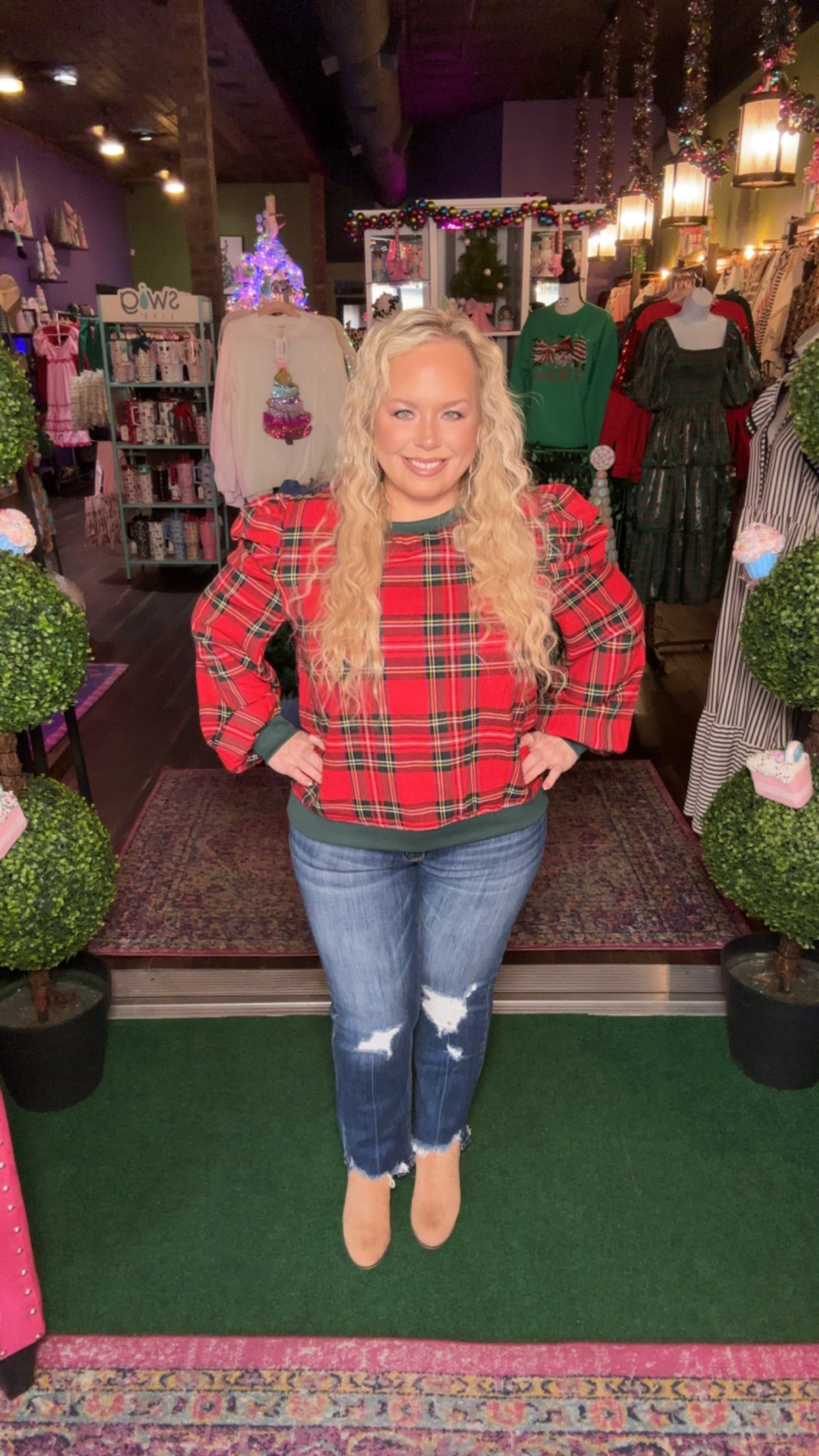 Christmas Plaid Long Sleeve Top