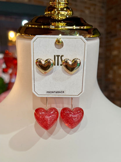Glittery Resin Puffy Heart Drop Earrings