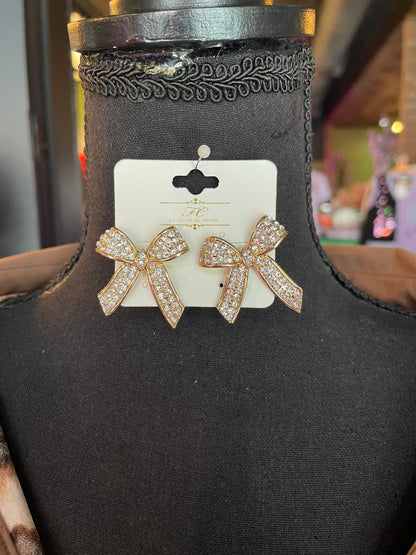 Pearl Embellished Bow Studs