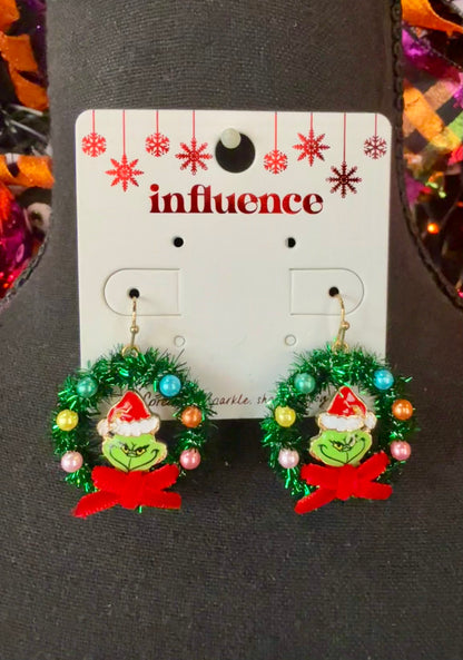 Christmas Grinch Wreath Earrings