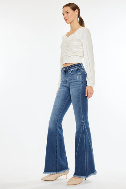Kancan Dark Wash Mid Rise Flare Jeans