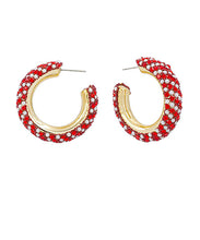 Load image into Gallery viewer, Red &amp; White Rhinestone &amp; Pearl Hoops
