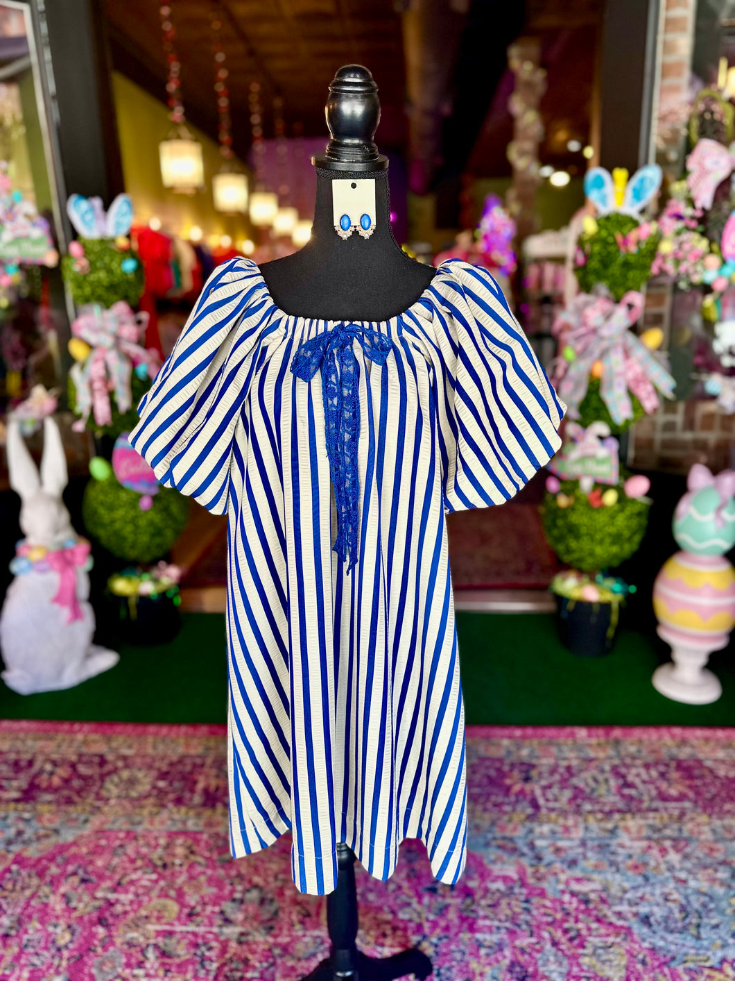 Royal Blue & White Striped Mini Dress