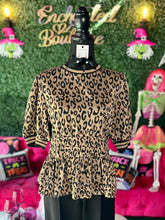 Load image into Gallery viewer, Puff Sleeve Leopard Print Peplum Top
