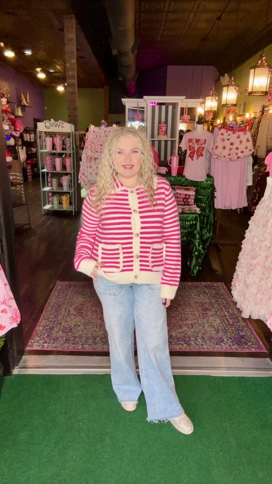 Fuchsia Striped Sweater Cardigan