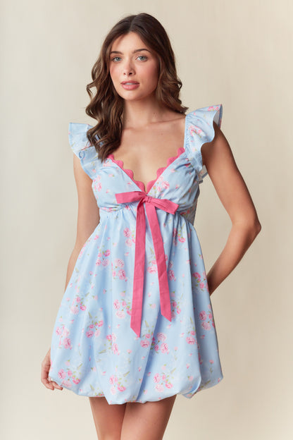 Floral Bubble Hem Babydoll Mini dress
